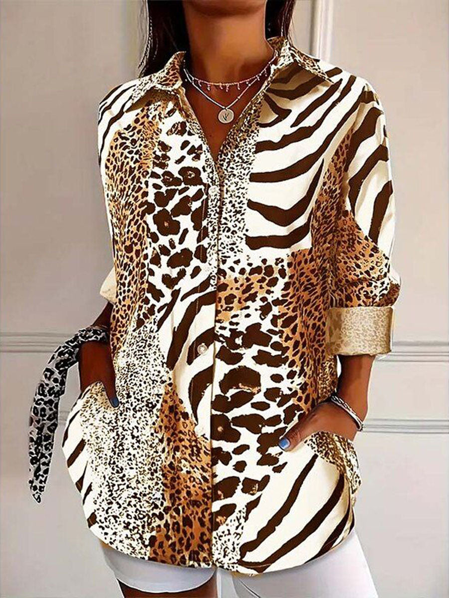 Halvessa | Women's Animal Print Long Sleeve Blouse - Image 1