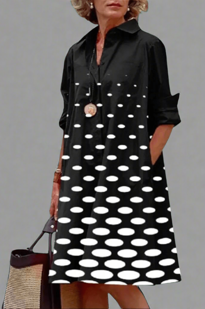 Halvine | Women's Polka Dot Midi Shirt Dress - Black - Image 1