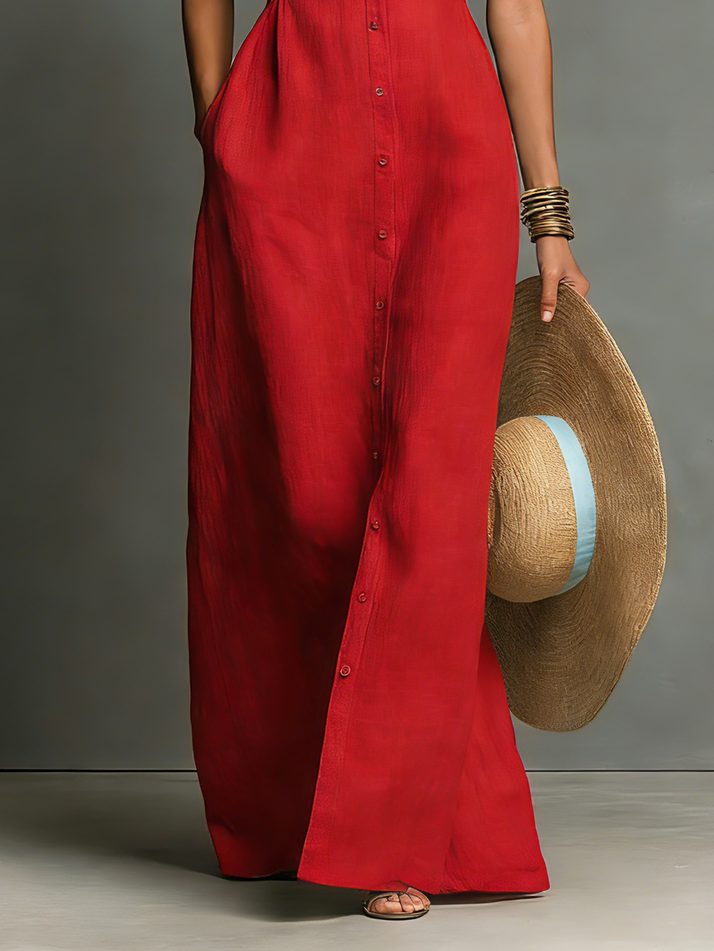 Halvine | Women's Sleeveless Maxi Dress - Red - Image 5