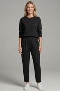 Halvorie | Women's Two Piece Set Crew Neck & Tapered Trousers - Black - Image 1