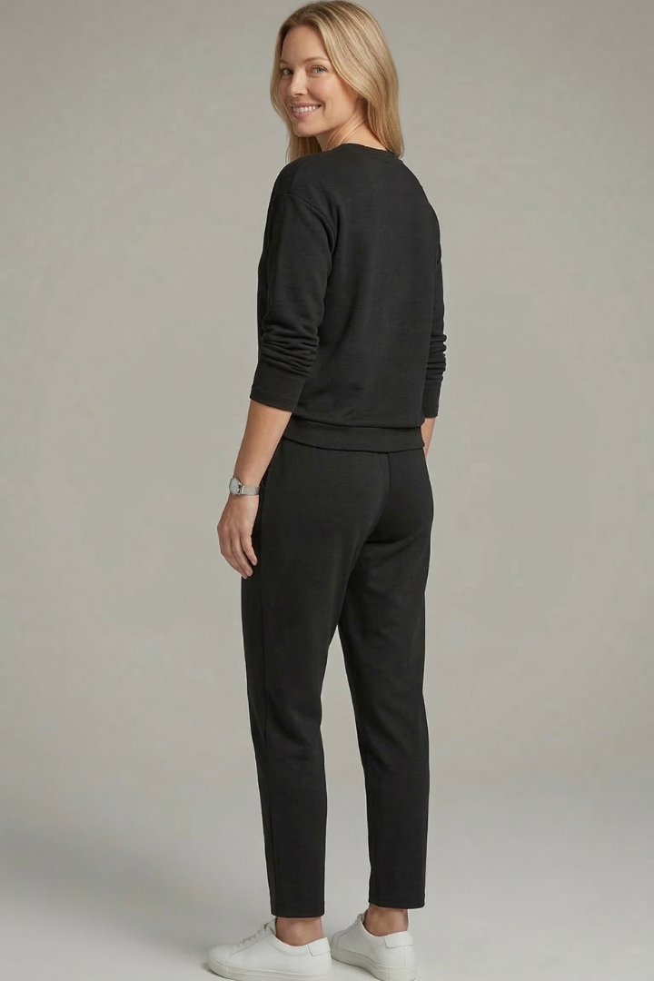 Halvorie | Women's Two Piece Set Crew Neck & Tapered Trousers - Black - Image 5