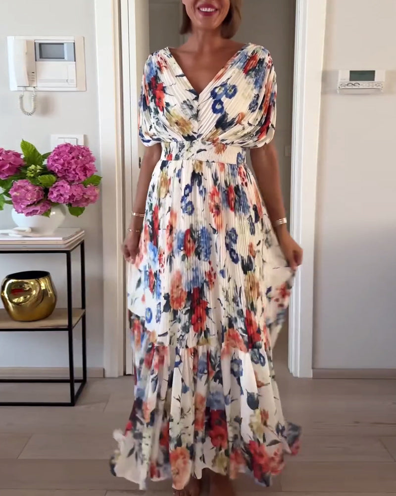 Halvorne | Women's Floral Maxi Dress Pleated Skirt - Image 3
