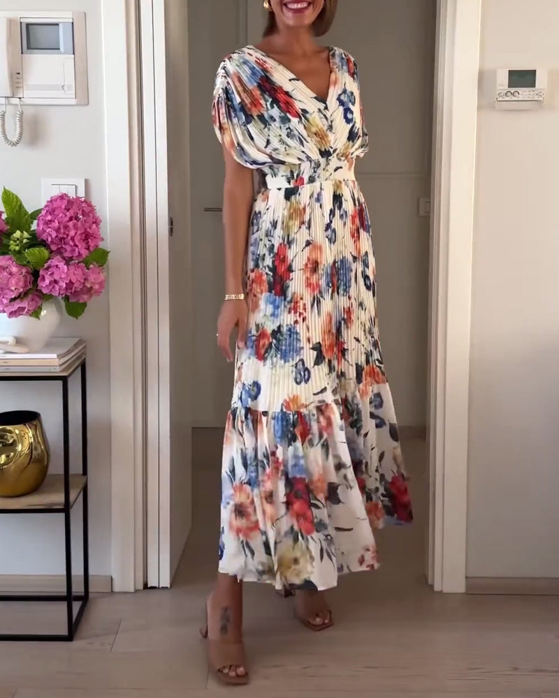 Halvorne | Women's Floral Maxi Dress Pleated Skirt - Image 4