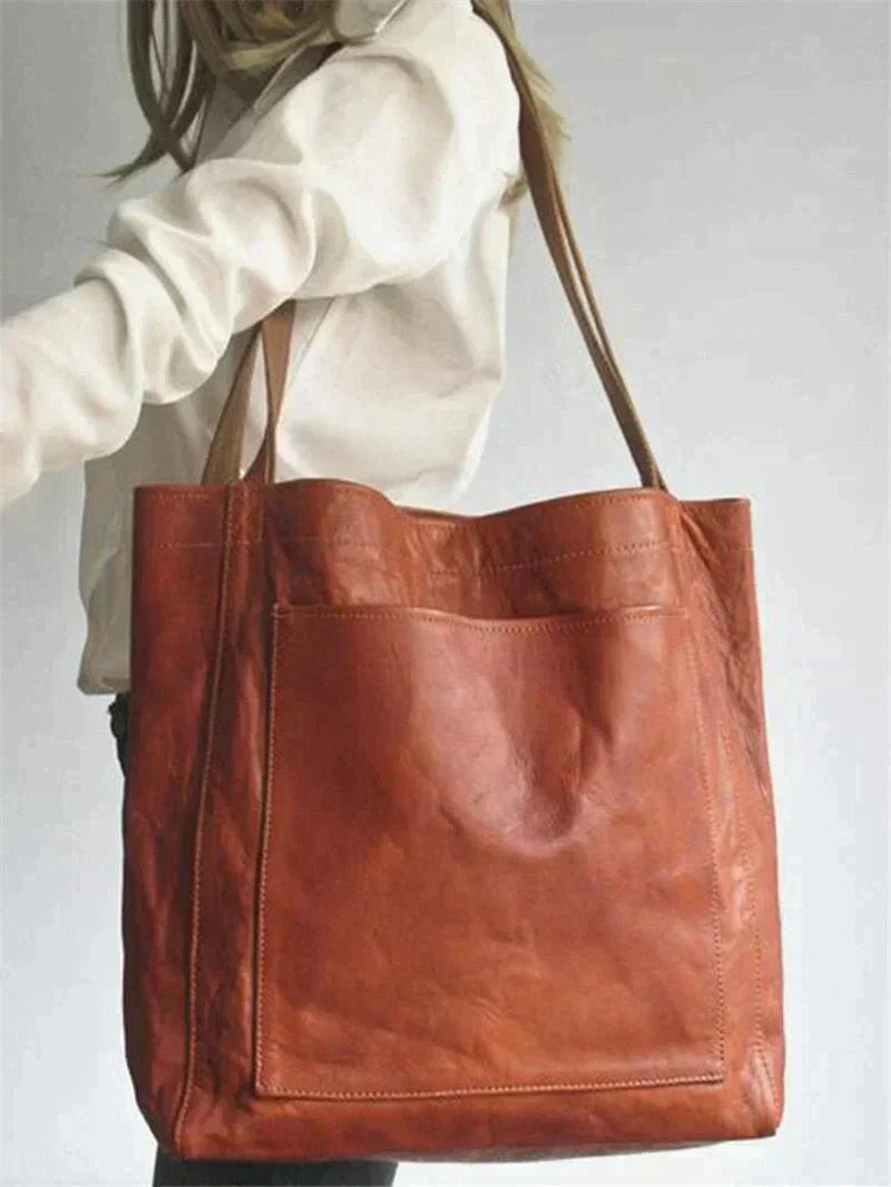 Halvorne | Women's Large Leather Tote Shoulder Bag - Camel - Image 2