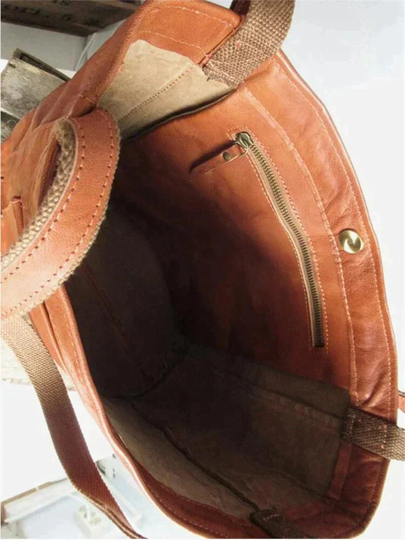 Halvorne | Women's Large Leather Tote Shoulder Bag - Camel - Image 4