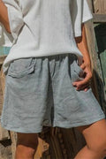 Halvorne | Women's Linen Shorts Elastic Waist - Light Blue - Image 1
