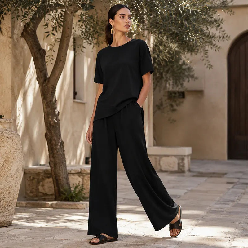 Halvorne | Women's Two Piece Set Wide Leg Pants - Black - Image 1
