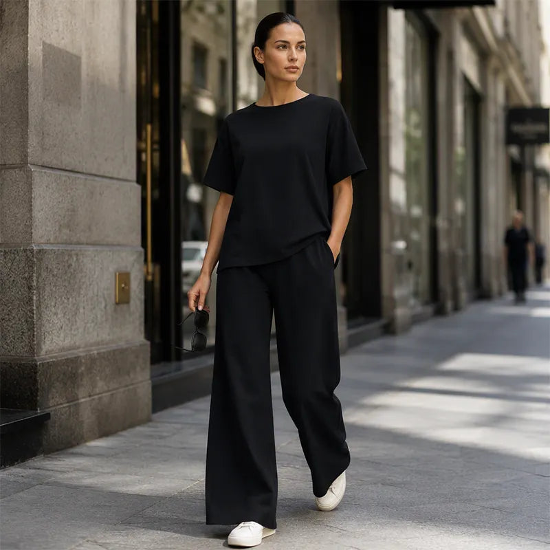 Halvorne | Women's Two Piece Set Wide Leg Pants - Black - Image 2