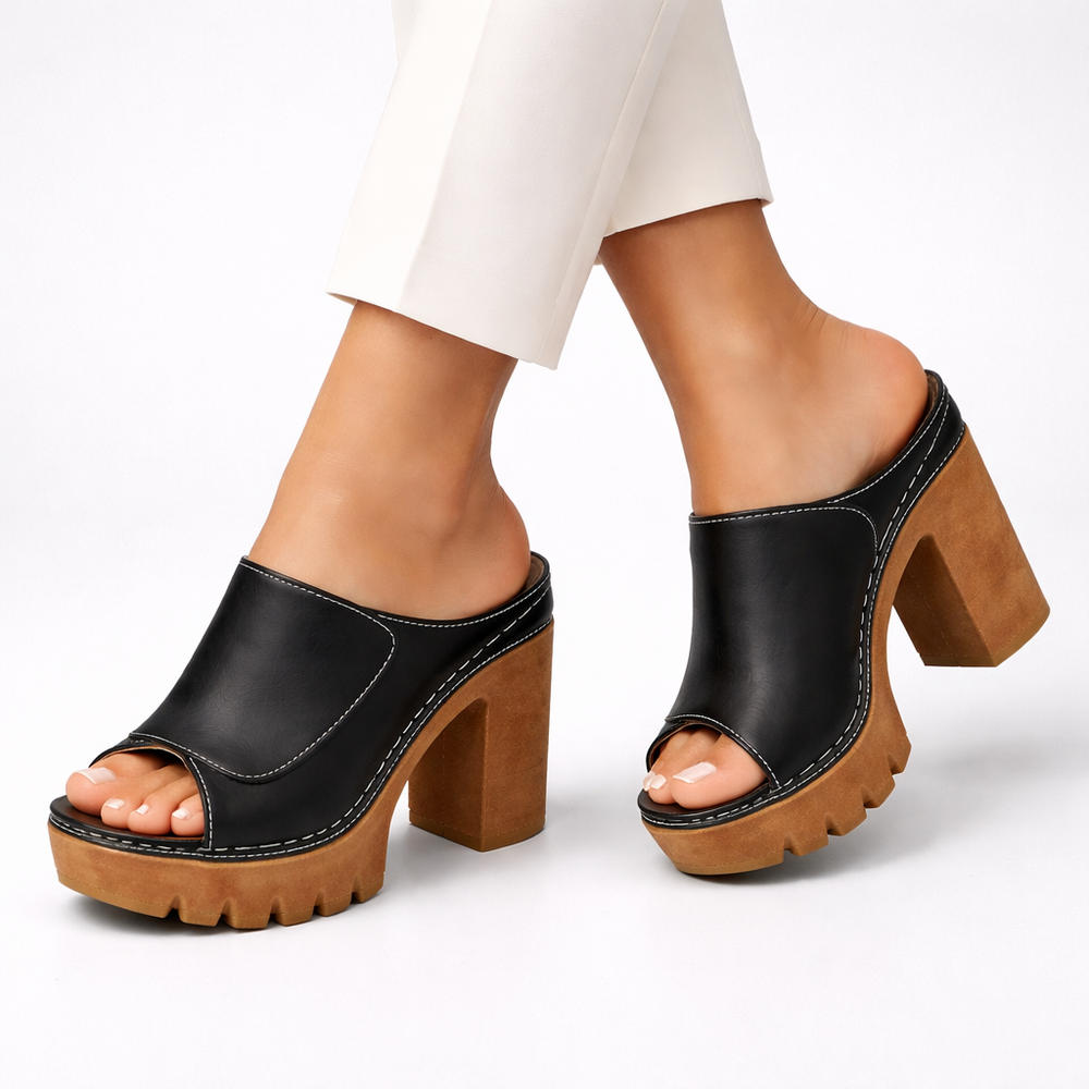 Halvorra | Women's Nude Platform Block Heel Mules - Image 2