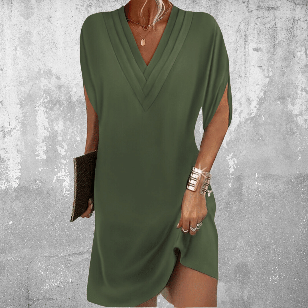 Lavaine | Women's V-Neck Mini Dress Relaxed Fit - Image 1