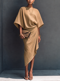 Lavine | Women's Midi Dress Batwing Asymmetric - Camel - Image 1