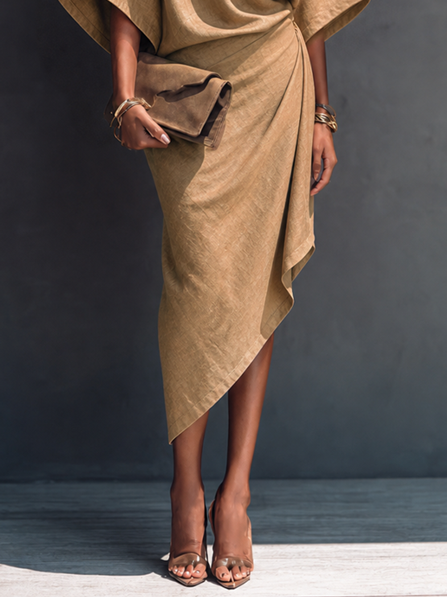 Lavine | Women's Midi Dress Batwing Asymmetric - Camel - Image 6