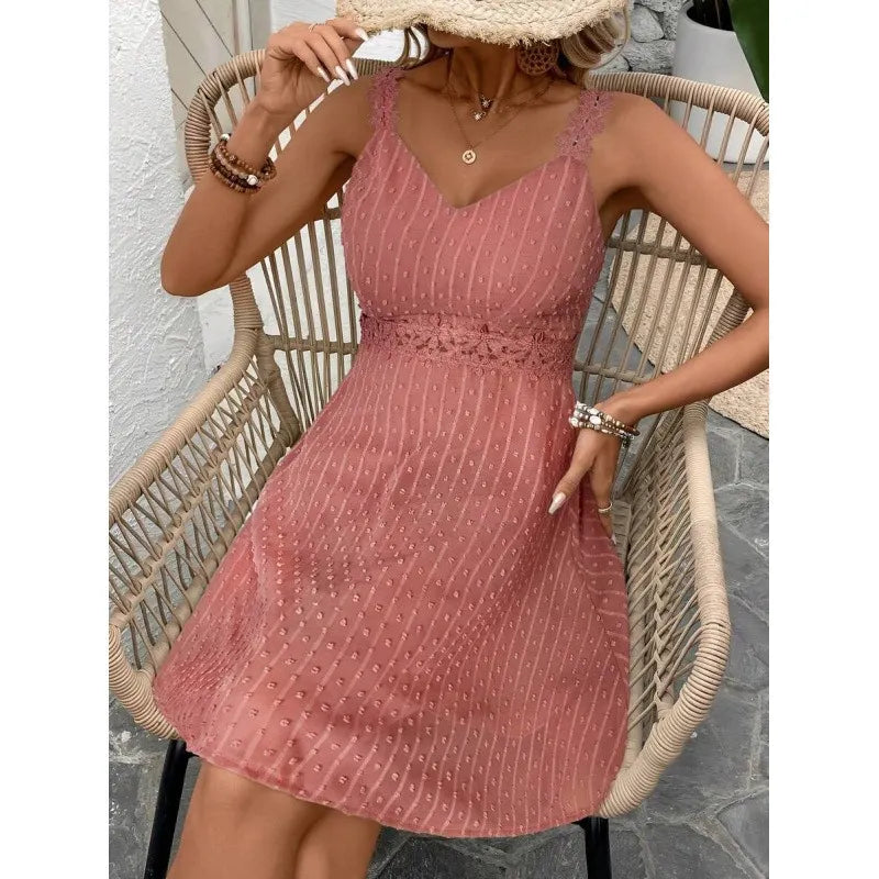 Lorelei | Women's Lace Trim Sleeveless Mini Dress - Pink - Image 1