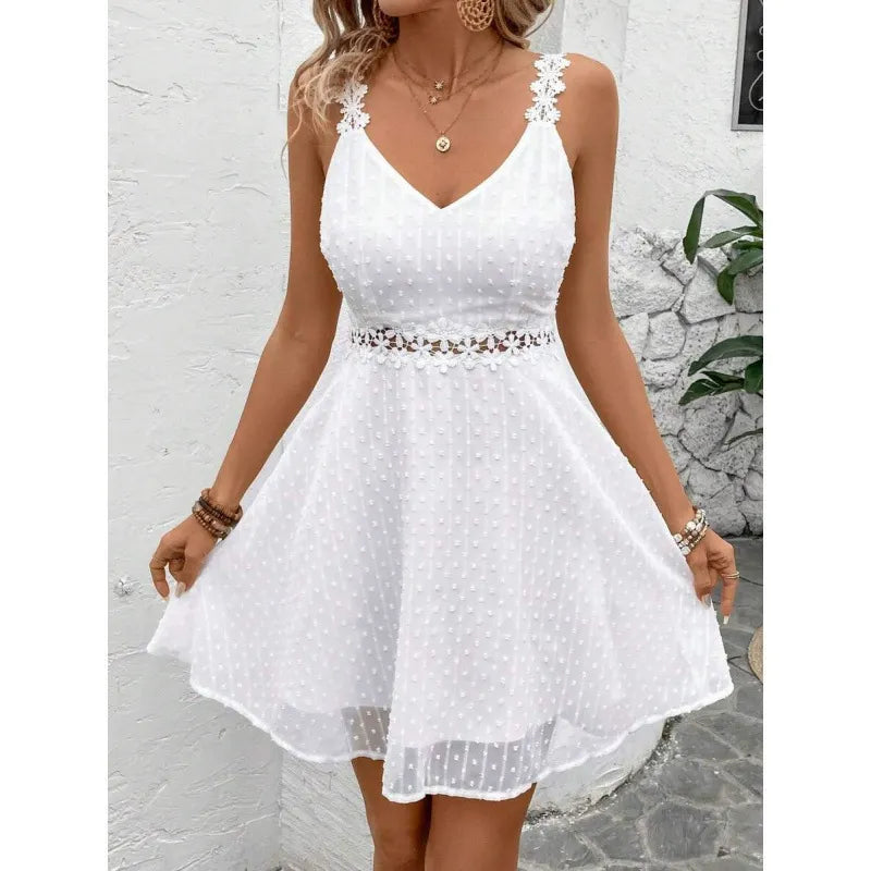 Lorelei | Women's Lace Trim Sleeveless Mini Dress - Pink - Image 2
