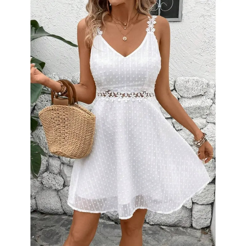 Lorelei | Women's Lace Trim Sleeveless Mini Dress - Pink - Image 4