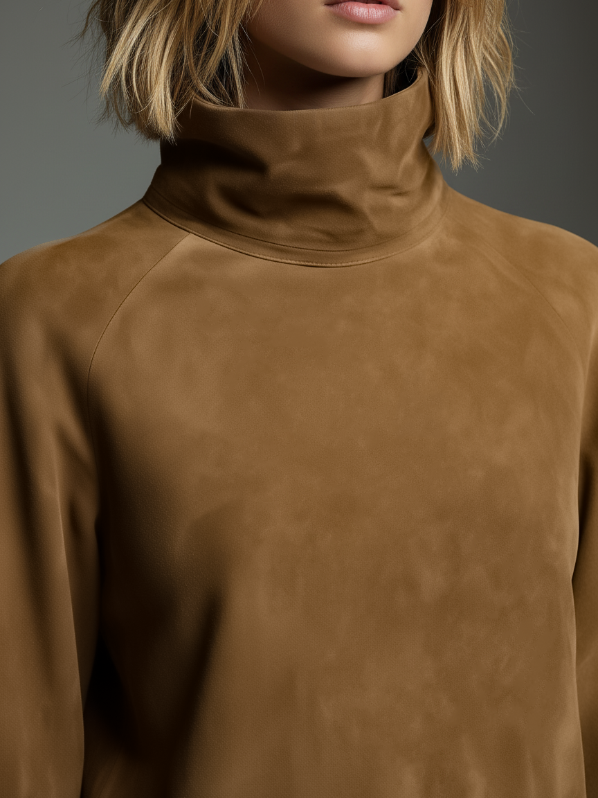 Lorelei | Women's Suede Mini Dress Long Sleeve - Camel - Image 2