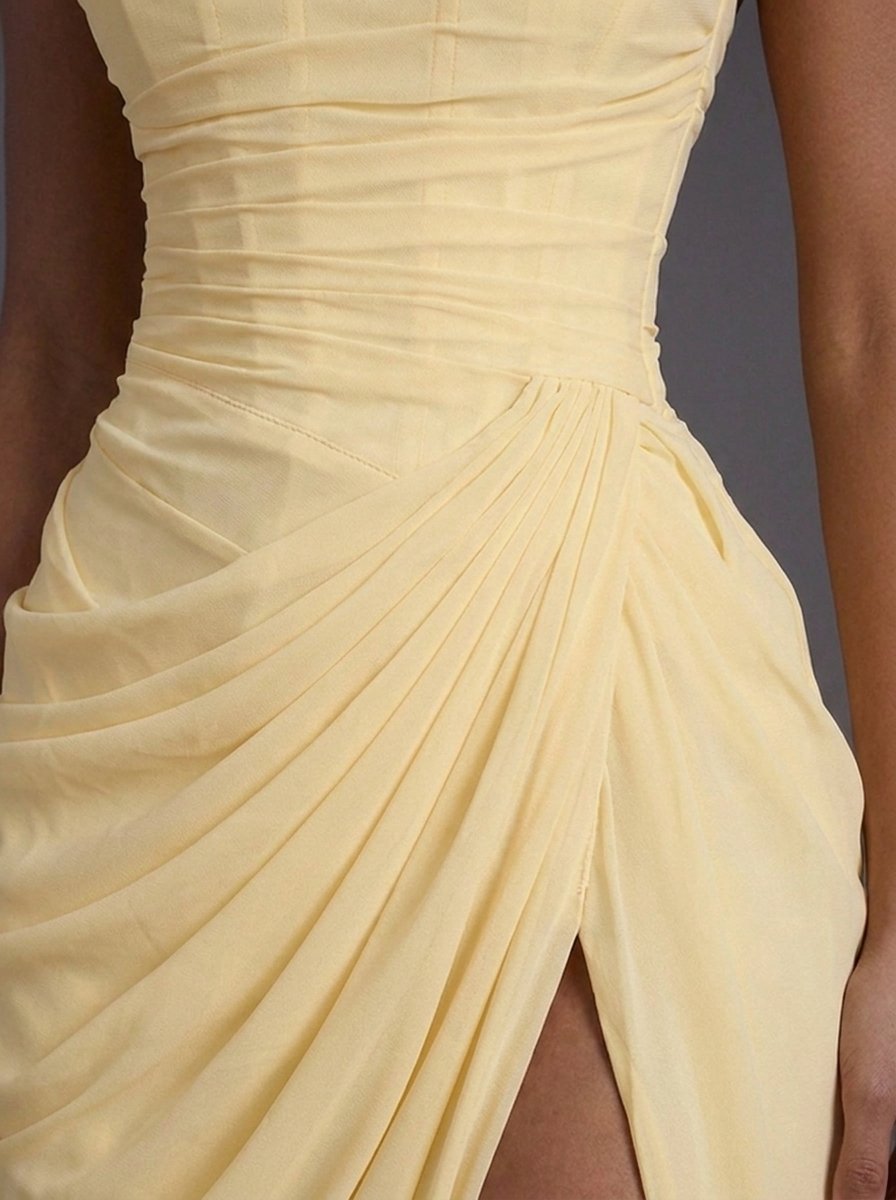 Lorelle | Women's Cocktail Dress Strapless Ruched Maxi - Yellow - Image 3