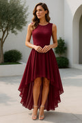 Lorvelle | Women's Wedding Guest Dress High-Low - Burgundy - Image 1