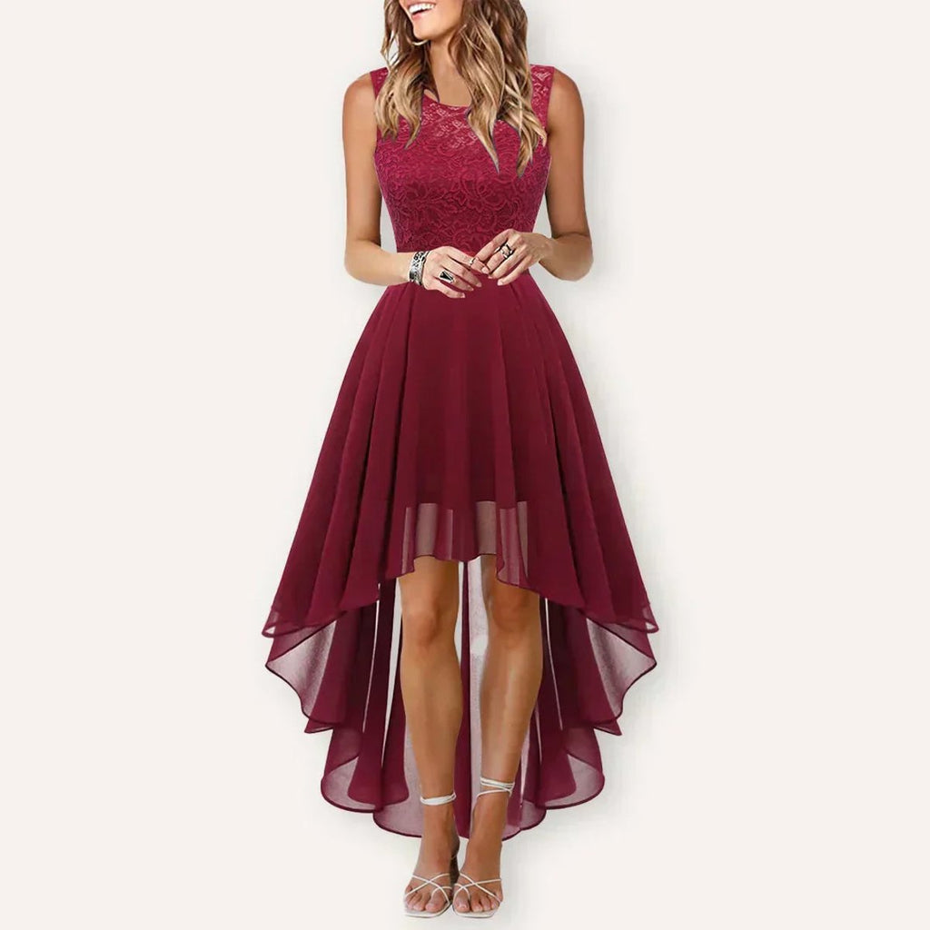Lorvelle | Women's Wedding Guest Dress High-Low - Burgundy - Image 3