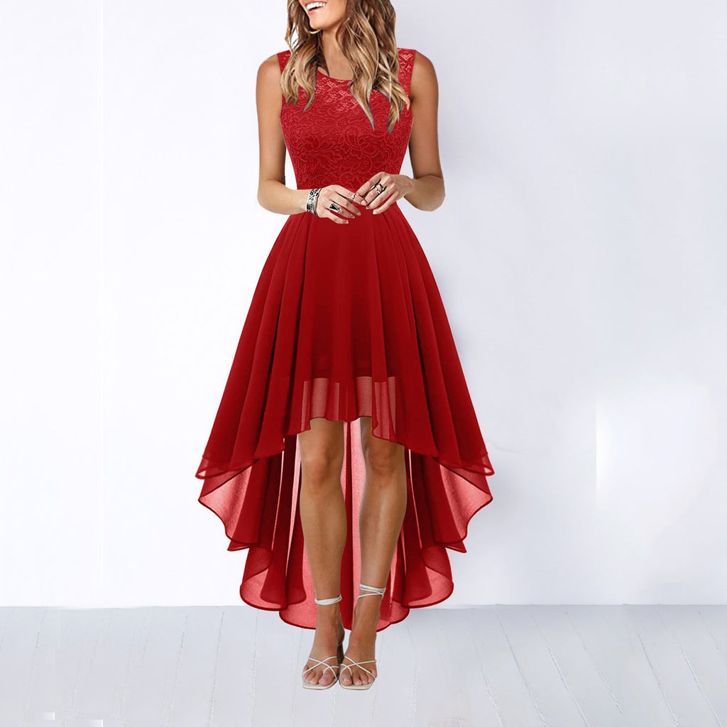 Lorvelle | Women's Wedding Guest Dress High-Low - Burgundy - Image 5