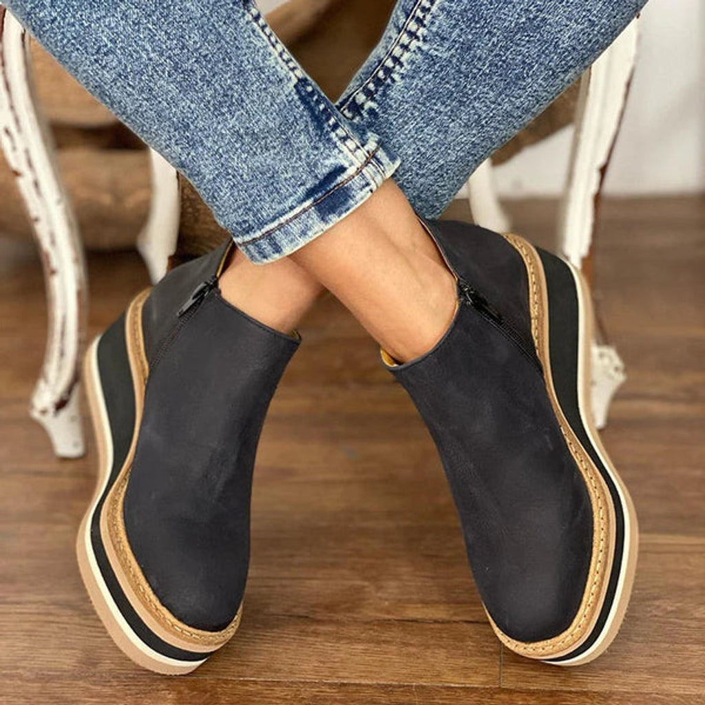 Lorvessa | Women's Platform Wedge Ankle Boots - Camel - Image 4