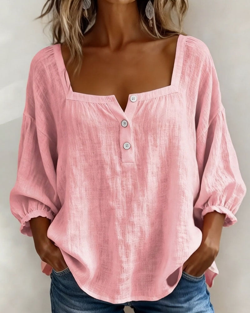 Lorveth | Women's Linen Top Square Neck Blouse - Image 1