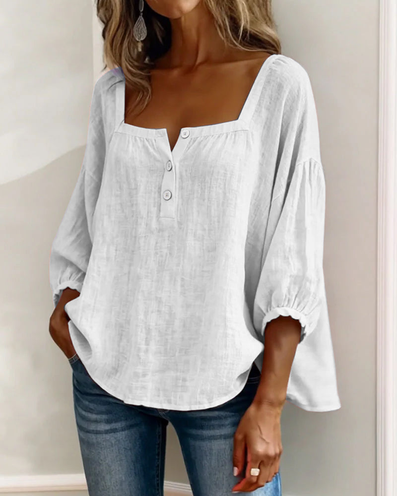 Lorveth | Women's Linen Top Square Neck Blouse - Image 10