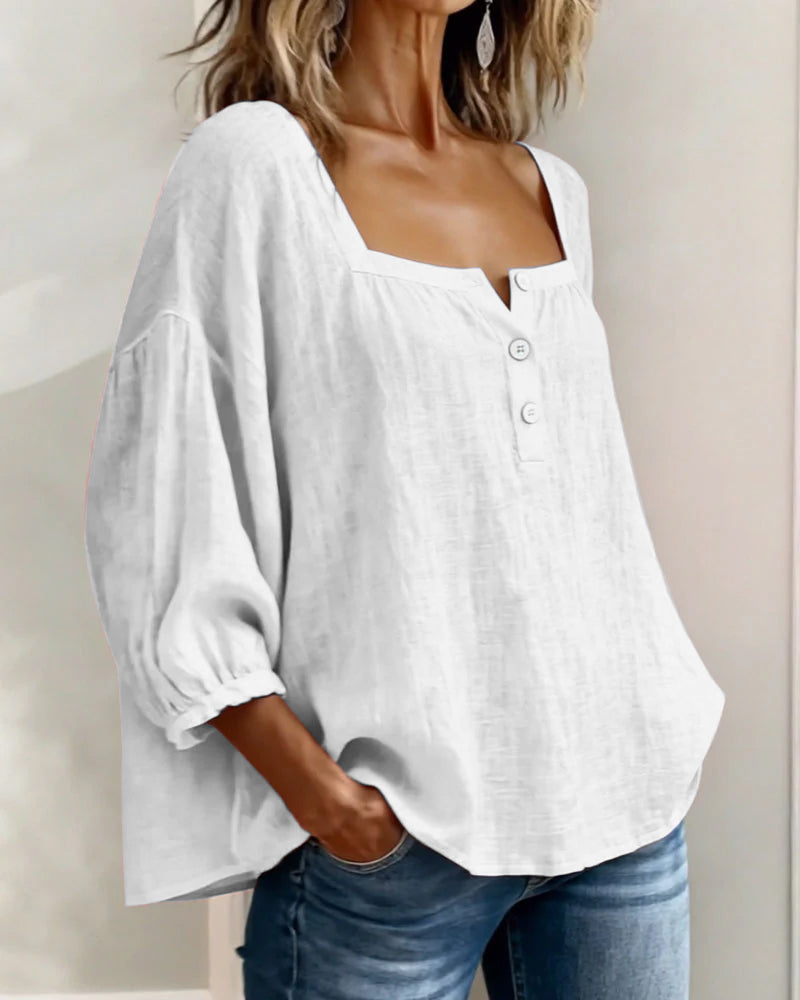 Lorveth | Women's Linen Top Square Neck Blouse - Image 11