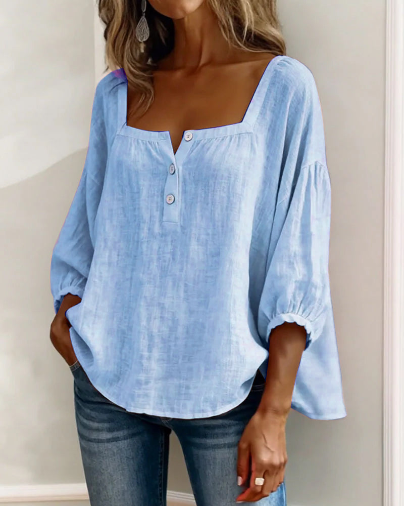 Lorveth | Women's Linen Top Square Neck Blouse - Image 12