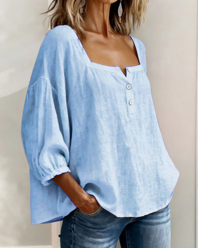Lorveth | Women's Linen Top Square Neck Blouse - Image 14