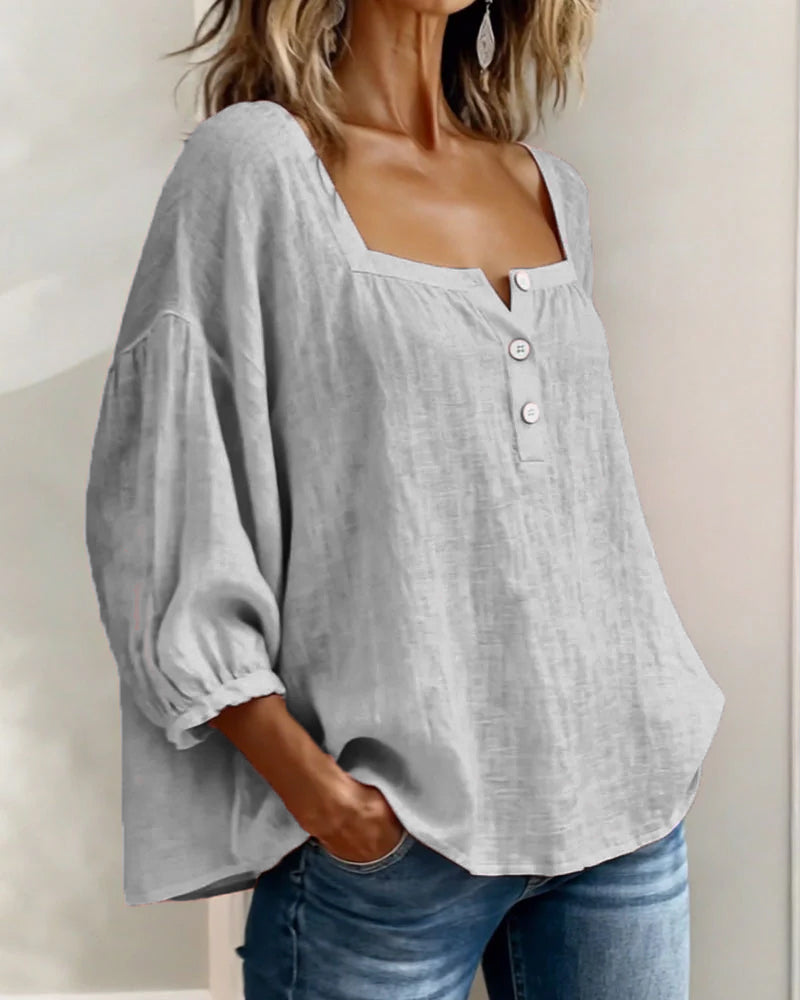 Lorveth | Women's Linen Top Square Neck Blouse - Image 18