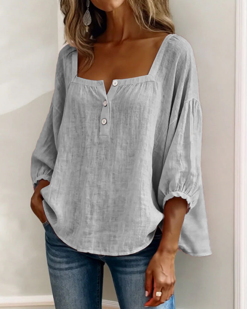 Lorveth | Women's Linen Top Square Neck Blouse - Image 19