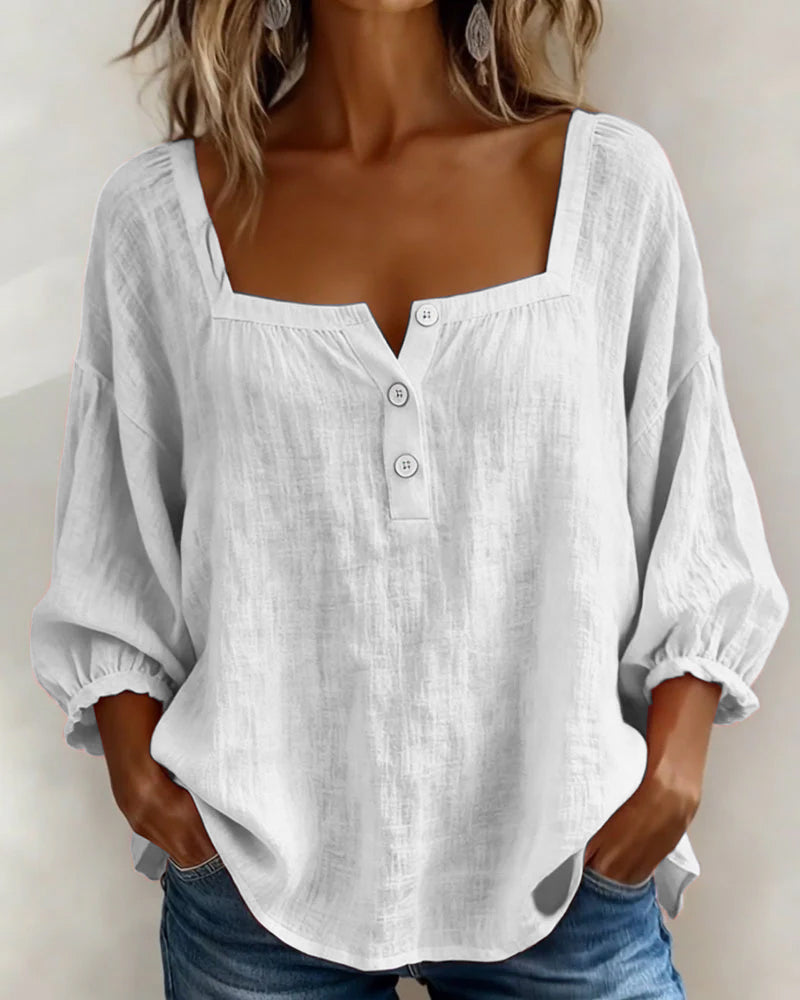 Lorveth | Women's Linen Top Square Neck Blouse - Image 2