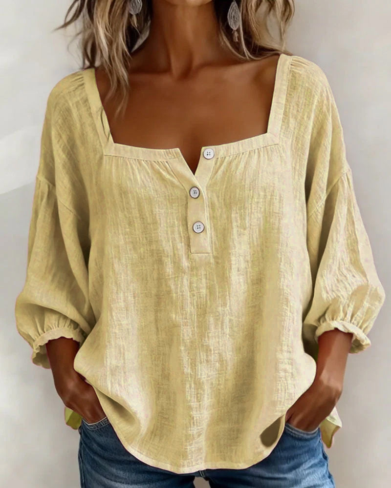 Lorveth | Women's Linen Top Square Neck Blouse - Image 4