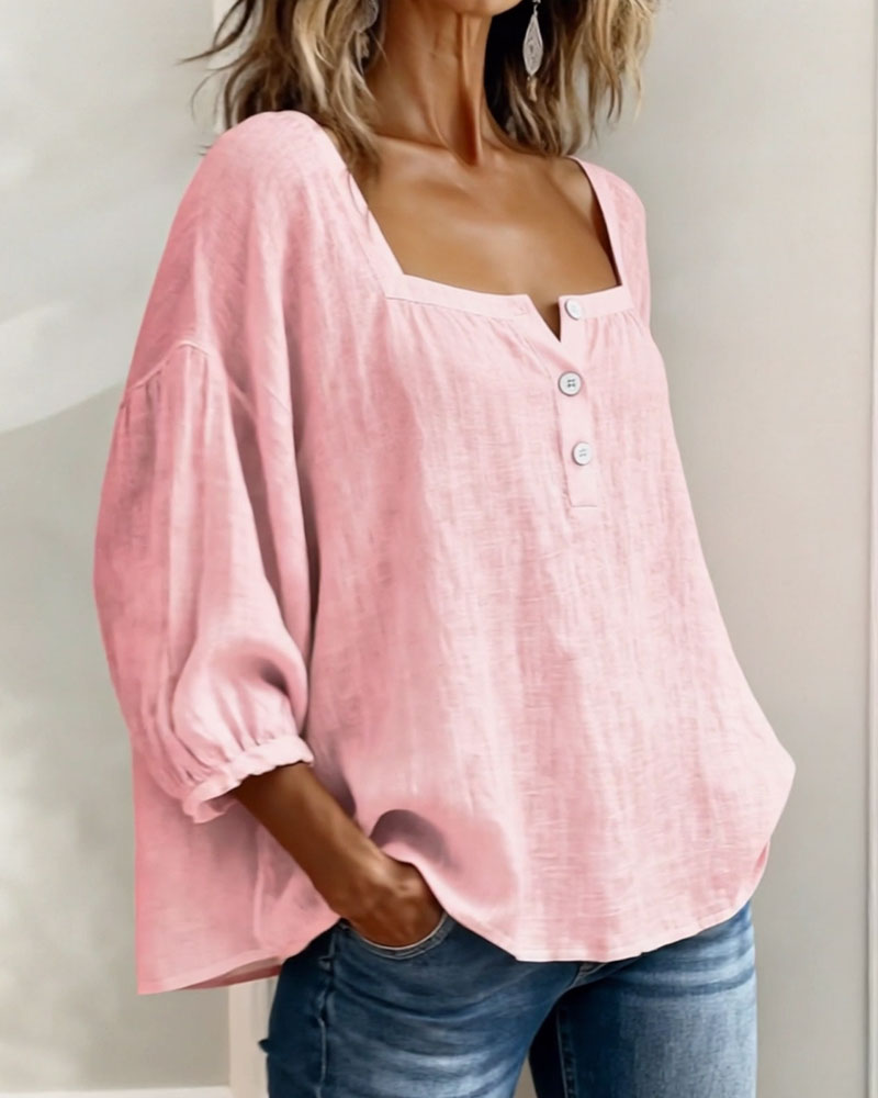Lorveth | Women's Linen Top Square Neck Blouse - Image 6