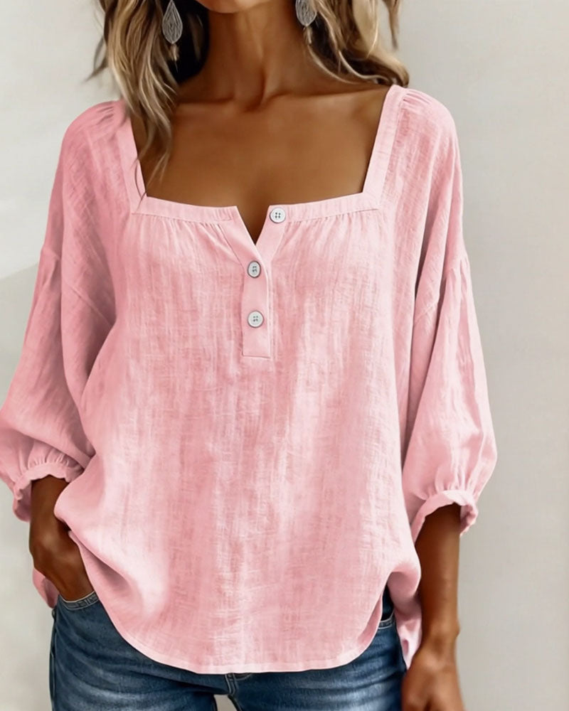 Lorveth | Women's Linen Top Square Neck Blouse - Image 7