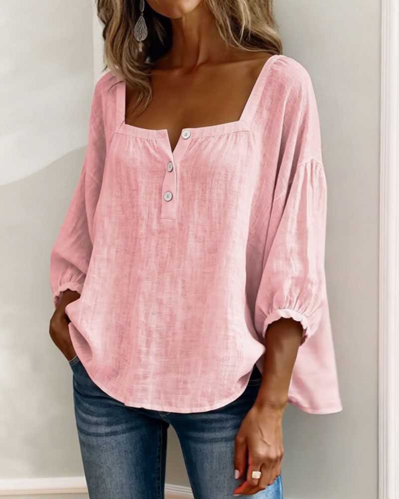 Lorveth | Women's Linen Top Square Neck Blouse - Image 8