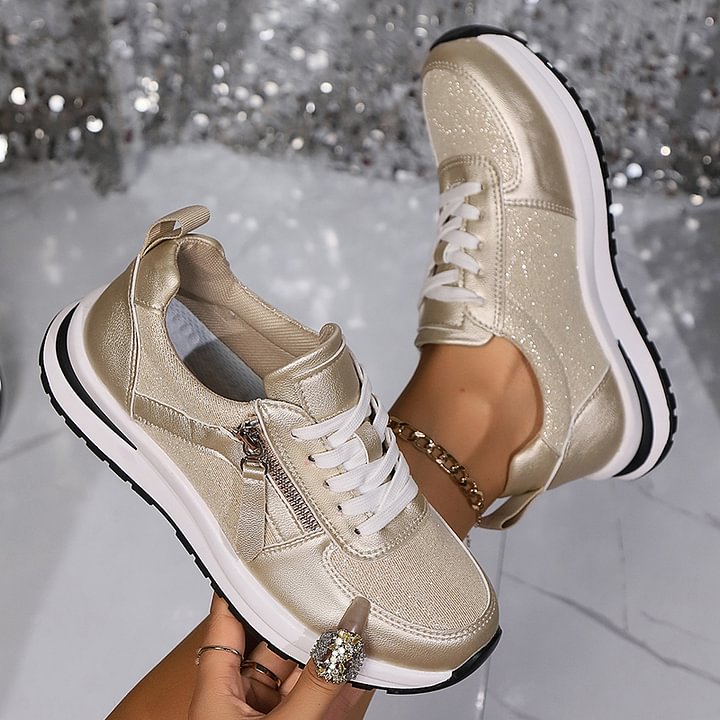Lorwyn | Women's Orthopedic Sneakers Zip Detail - Silver - Image 2