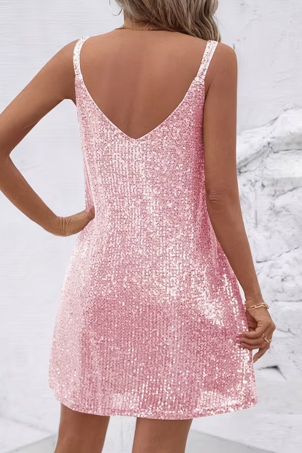 Lourdes | Women's Sequin Mini Dress V-Neck - Image 4