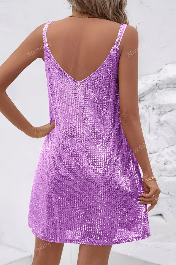 Lourdes | Women's Sequin Mini Dress V-Neck - Image 6