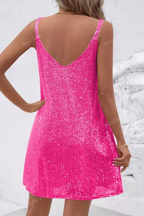 Lourdes | Women's Sequin Mini Dress V-Neck - Image 8
