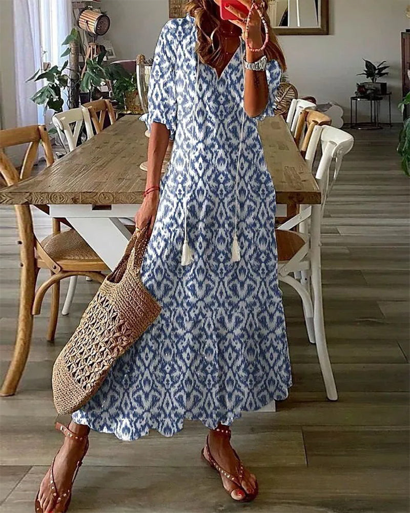 Luvara | Women's Boho Print Maxi Dress - Image 1