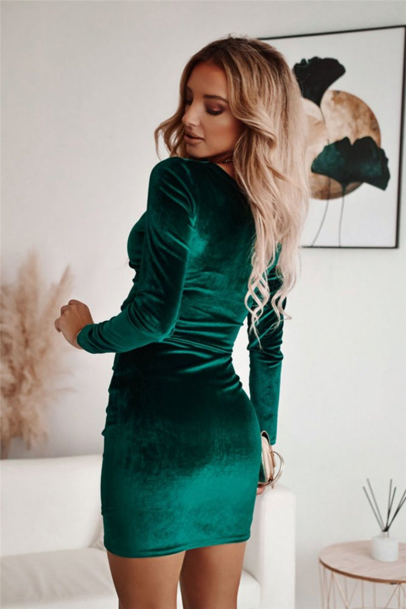 Marisol | Women's Velvet Bodycon Mini Dress - Burgundy - Image 2