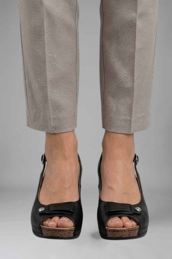 Marvaine | Women's Wedge Sandals Open Toe Slingback - Grey - Image 1