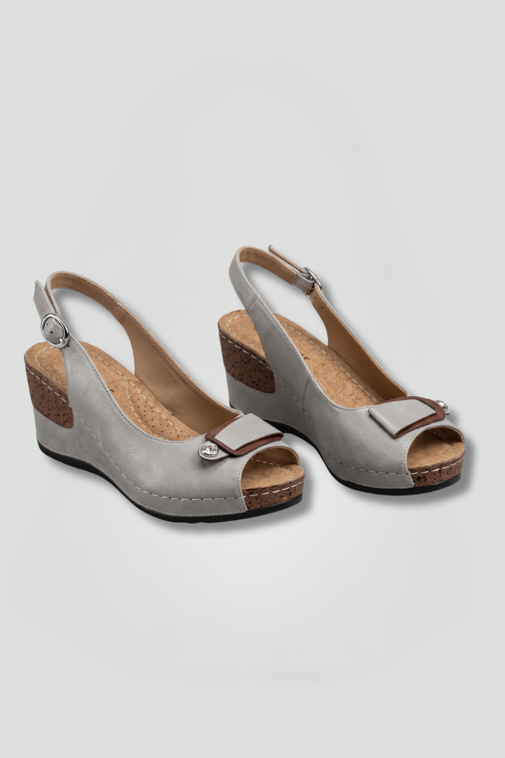 Marvaine | Women's Wedge Sandals Open Toe Slingback - Grey - Image 2