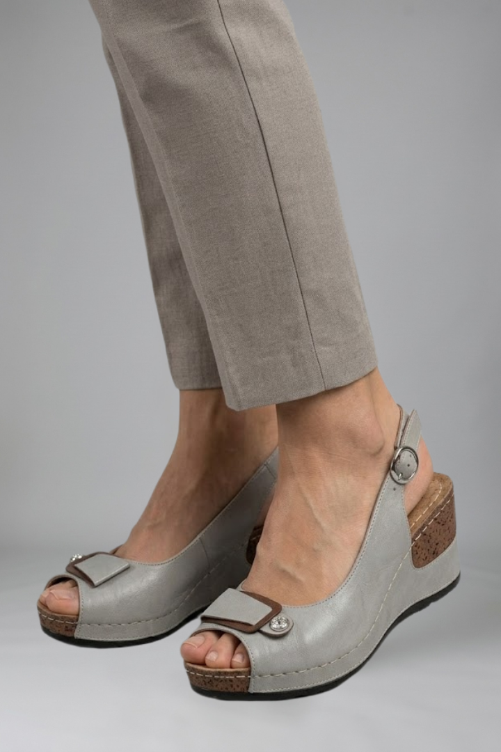 Marvaine | Women's Wedge Sandals Open Toe Slingback - Grey - Image 5