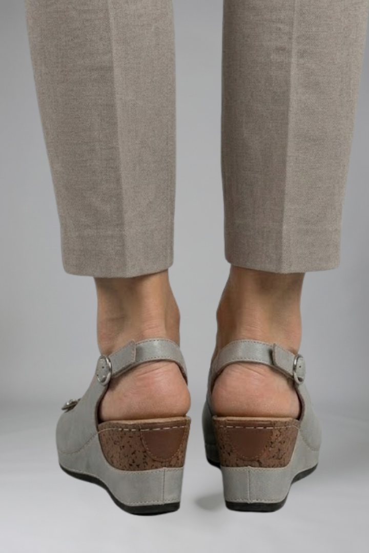 Marvaine | Women's Wedge Sandals Open Toe Slingback - Grey - Image 7