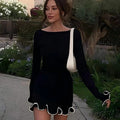 Marvelle | Women's Mini Dress Long Sleeve Ruffle - Black - Image 1