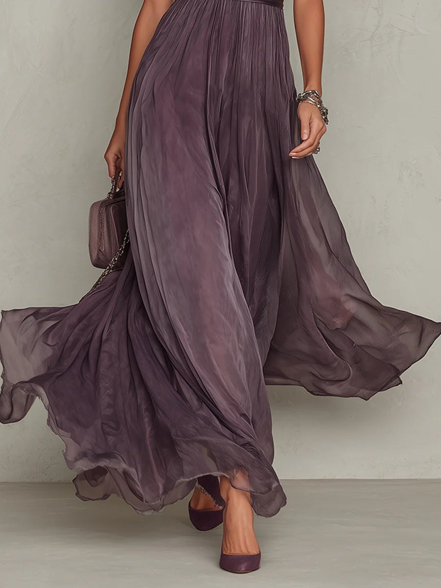 Meralda | Women's Chiffon Lace Trim Maxi Dress - Plum - Image 5
