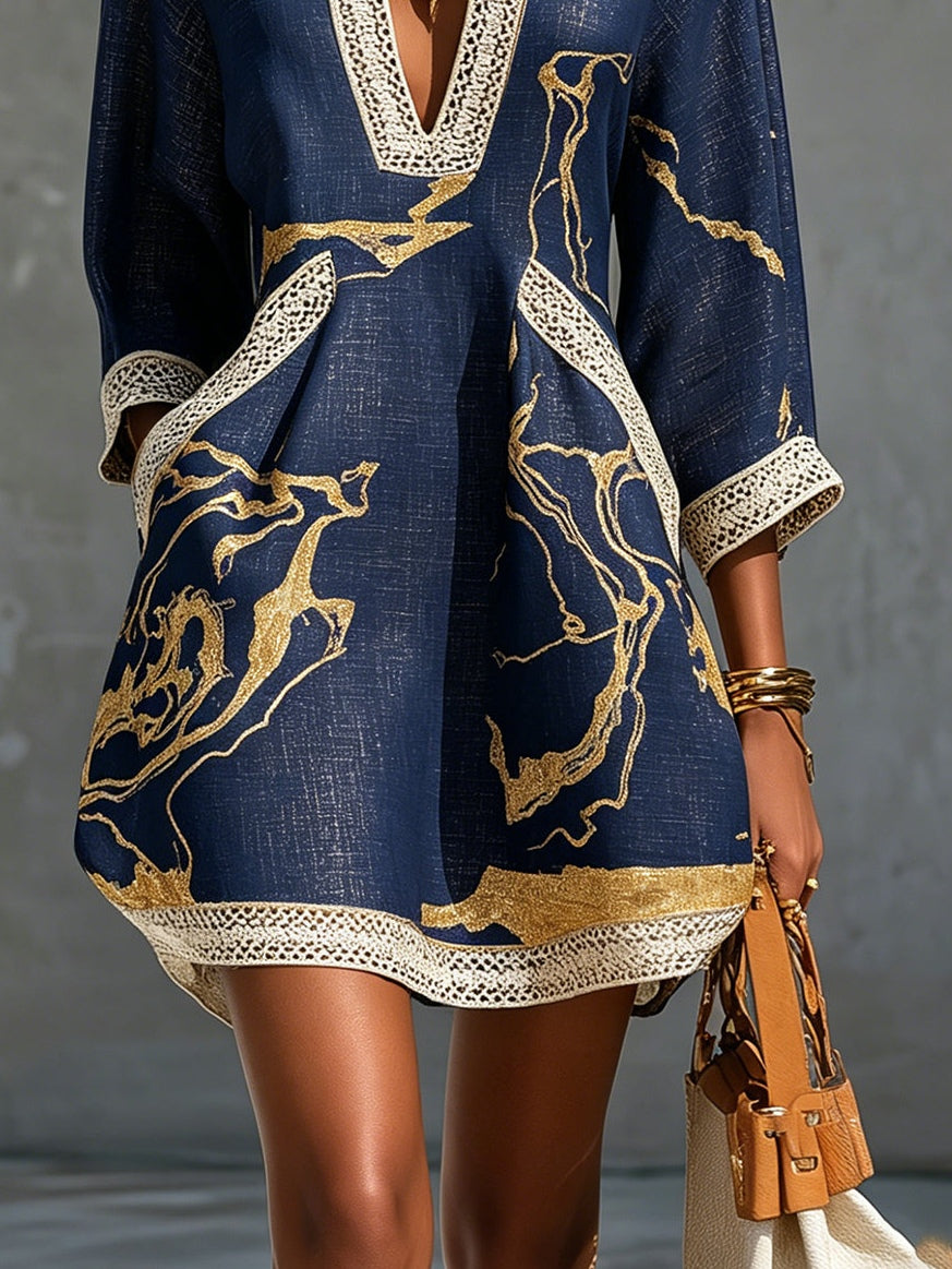 Mireille | Women's Mini Dress Print - Navy - Image 4